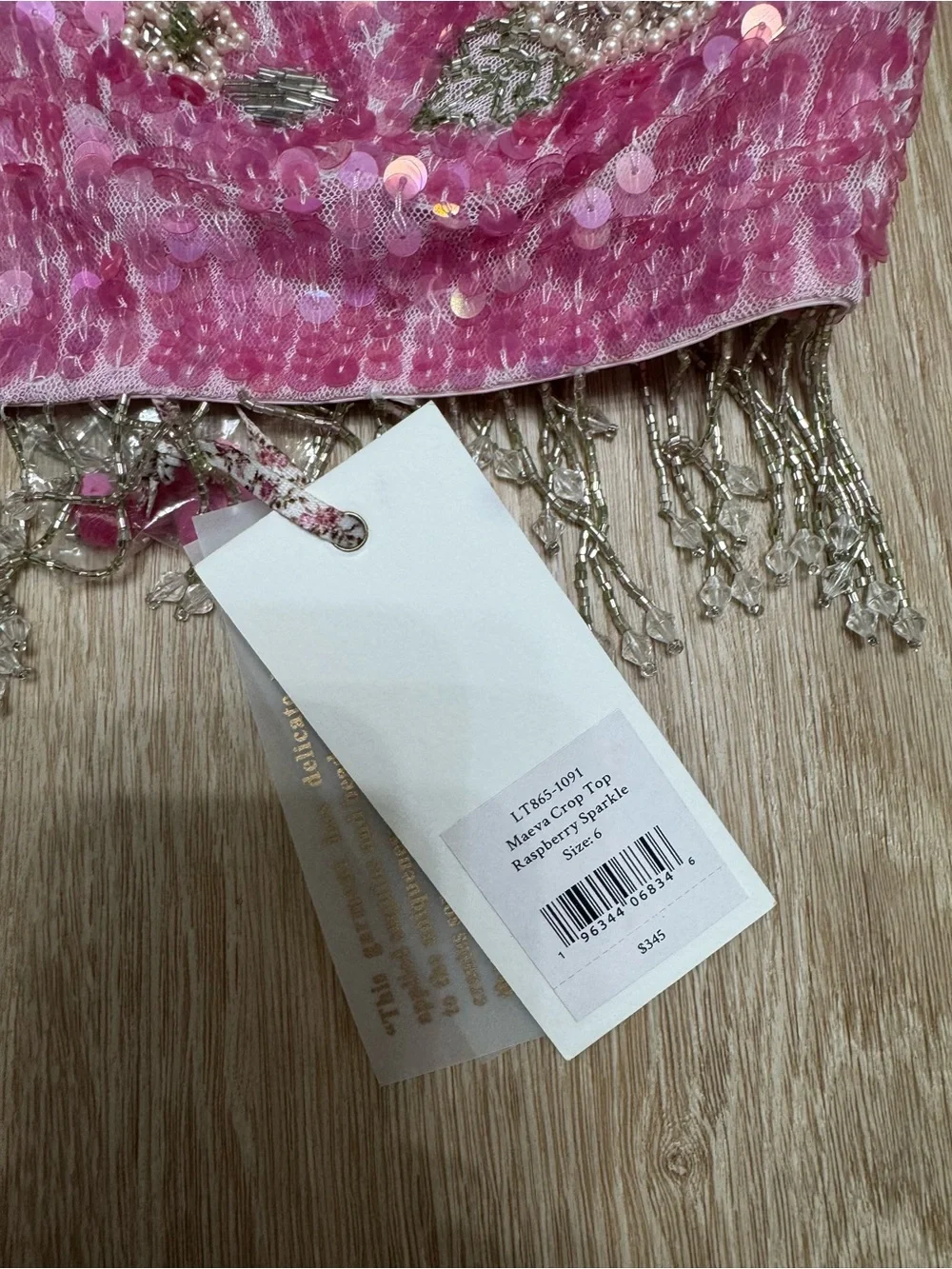 LoveShackFancy Pink Sequin Beaded Fringe Bralette